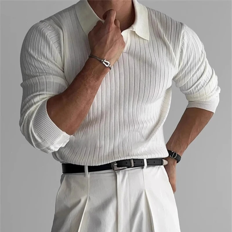 Heren Polo Shirt V-Hals met Lange Mouwen 1