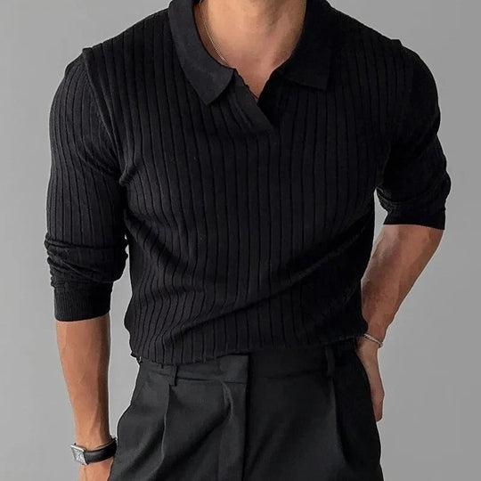 Heren Polo Shirt V-Hals met Lange Mouwen 2