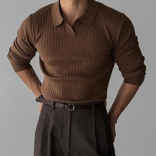 Heren Polo Shirt V-Hals met Lange Mouwen 3
