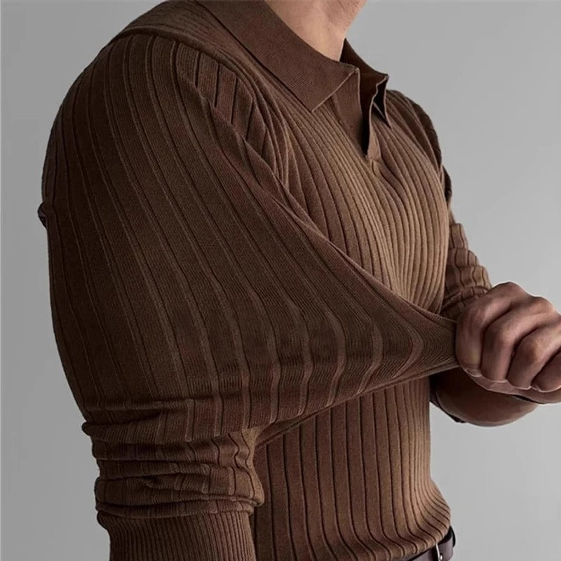 Heren Polo Shirt V-Hals met Lange Mouwen 4