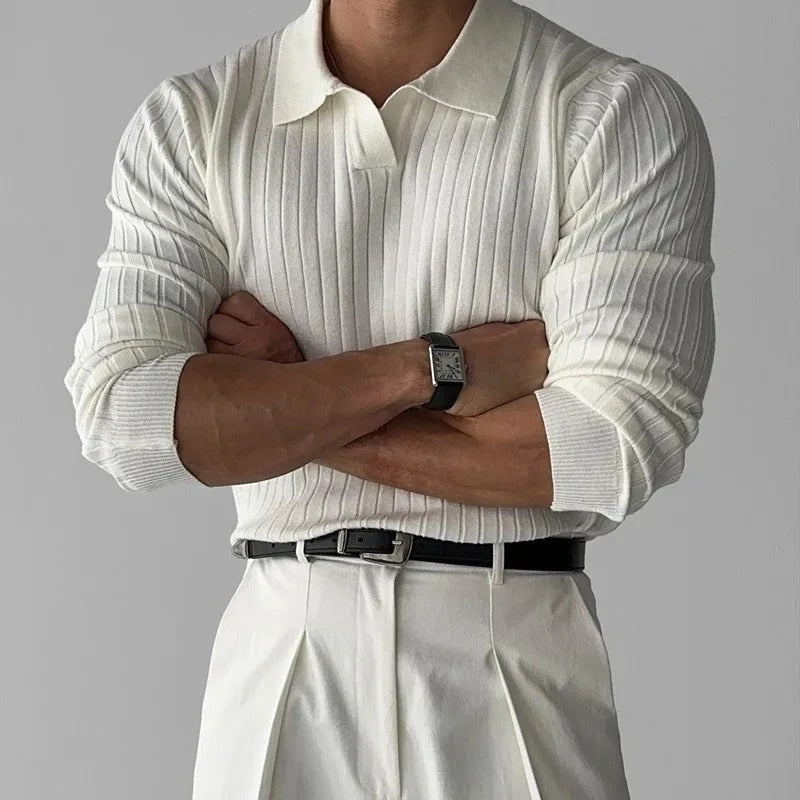 Heren Polo Shirt V-Hals met Lange Mouwen 5