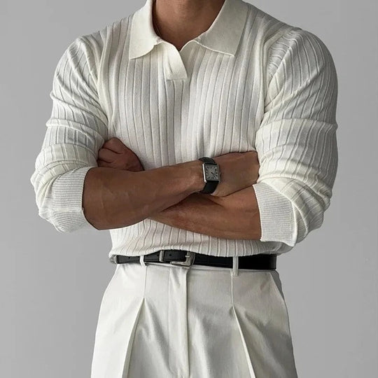 Heren Polo Shirt V-Hals met Lange Mouwen 5