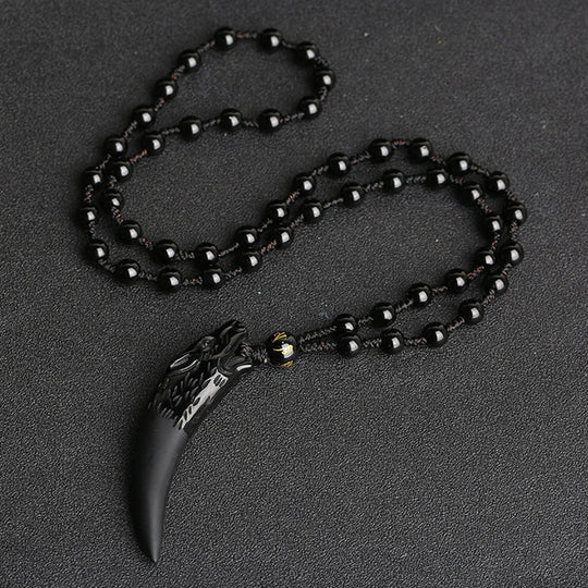 Obsidiaan Wolf Tand Hanger Ketting Belleza