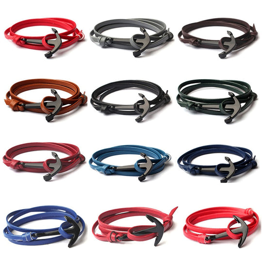 Mannen Leren Anker Armband Belleza