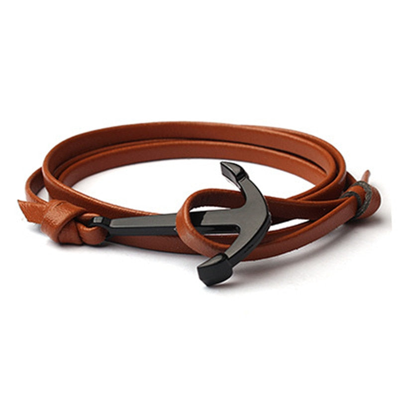 Mannen Leren Anker Armband Belleza