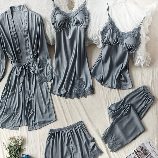 5-in-1 Satijnen Nachthemd Set