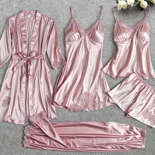 5-in-1 Satijnen Nachthemd Set