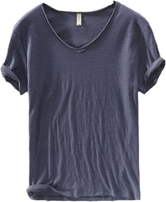 Mannen V-hals Linnen Katoenen Shirt