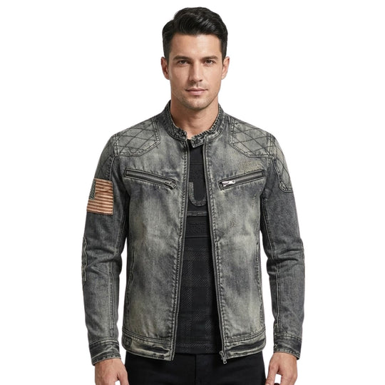 Heren Denim Jacket Slim Fit met Ritskraag