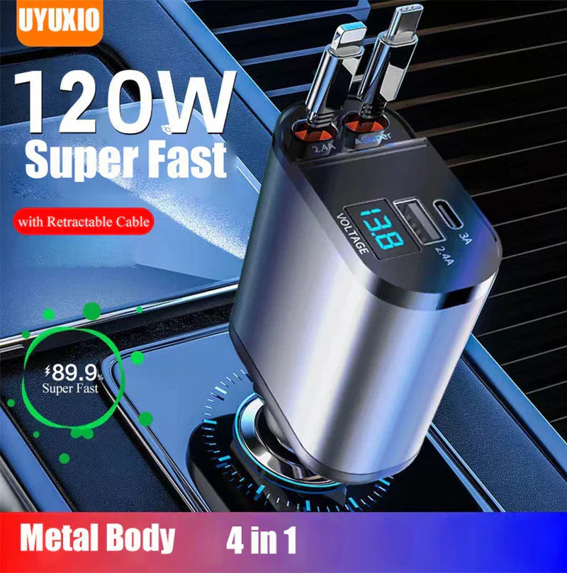 Auto Oplader 4-in-1 Intrekbaar Multifunctioneel 4