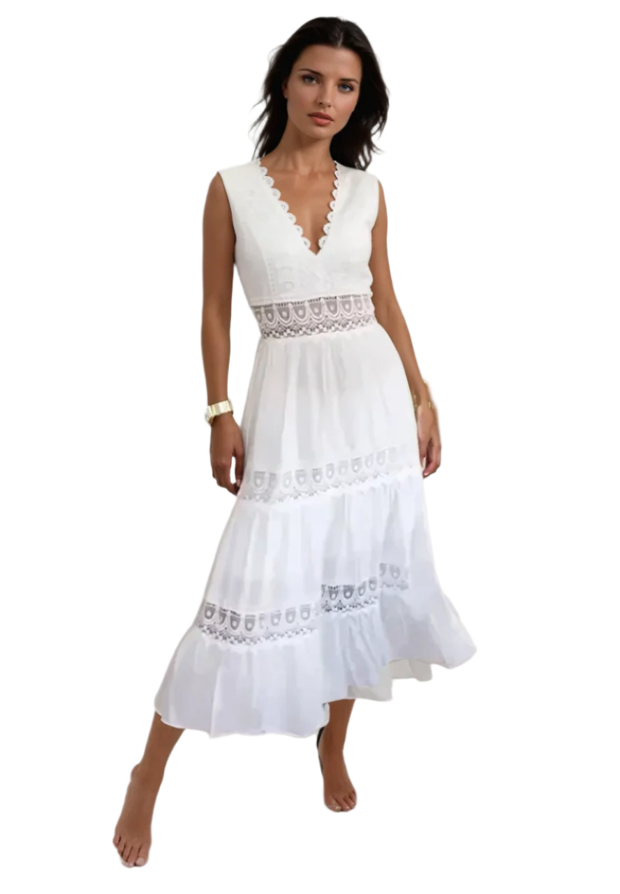Dames A-lijn Jurk V-hals met Kantdetails 100% Polyester 0