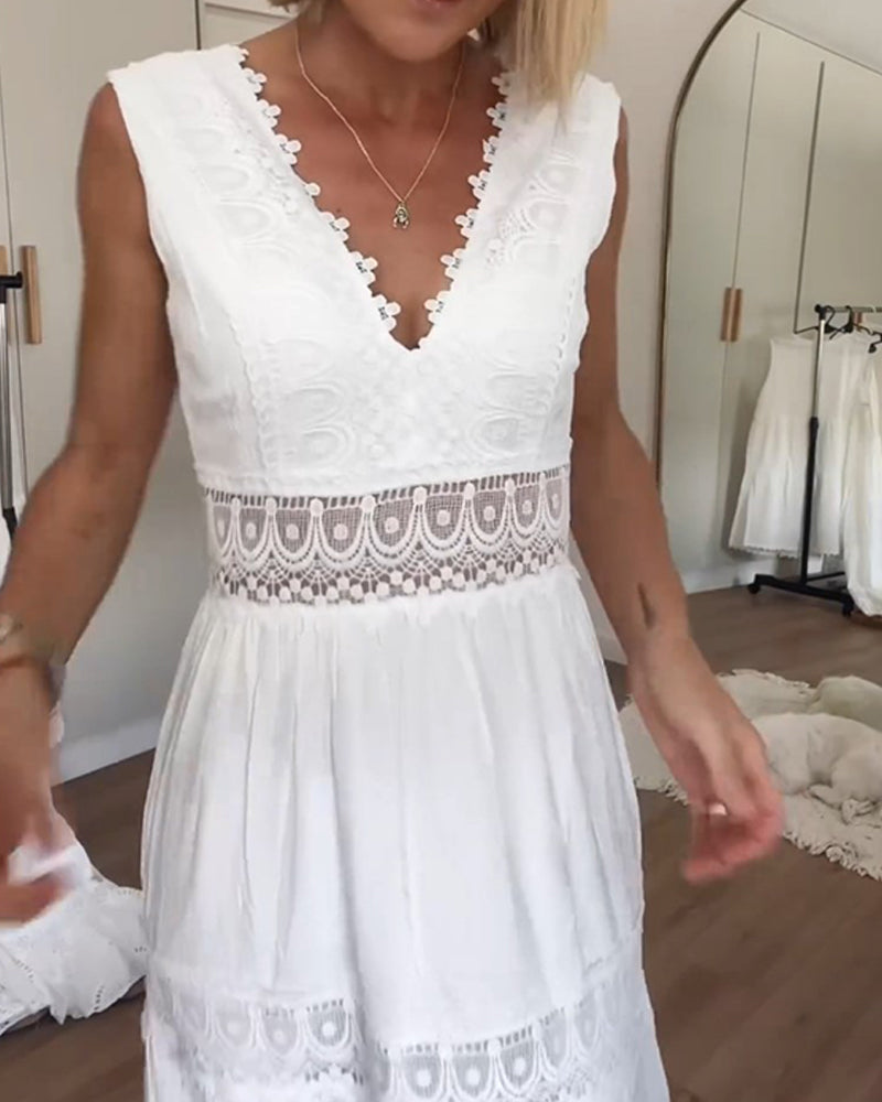 Dames A-lijn Jurk V-hals met Kantdetails 100% Polyester 2