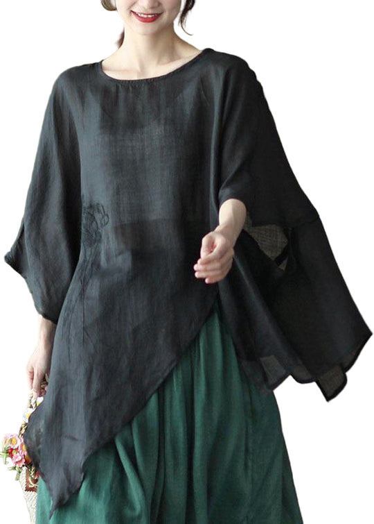 Dames Asymmetrisch Shirt met Geborduurd Ontwerp 0