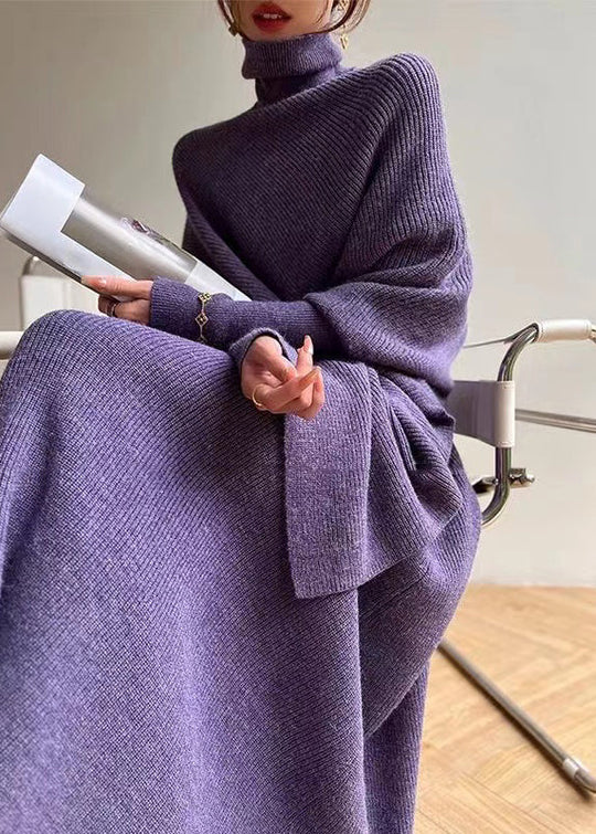 Dames Asymmetrische Gebreide Set met Hoge Hals 0