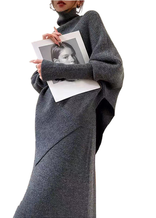 Dames Asymmetrische Gebreide Set met Hoge Hals 1