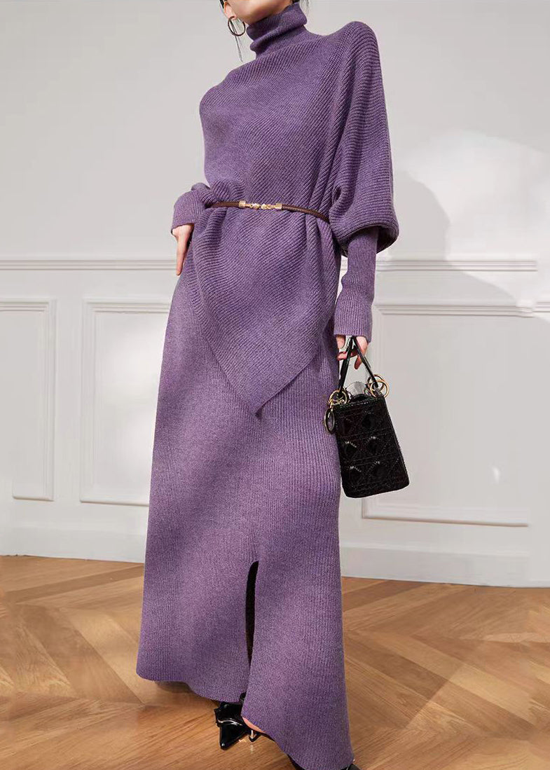 Dames Asymmetrische Gebreide Set met Hoge Hals 2