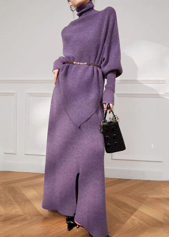 Dames Asymmetrische Gebreide Set met Hoge Hals 2