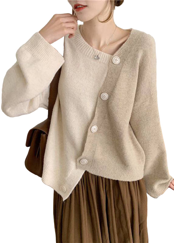 Dames Asymmetrische Gebreide Wintertrui met Knoopdetails 0