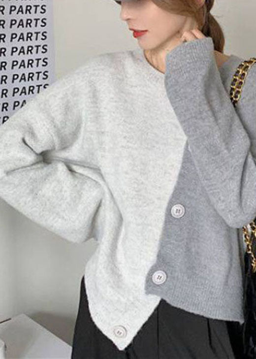 Dames Asymmetrische Gebreide Wintertrui met Knoopdetails 1