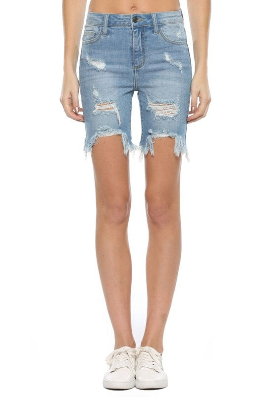 Dames Bermuda Shorts Ongelijke Zoom Licht Denim 0