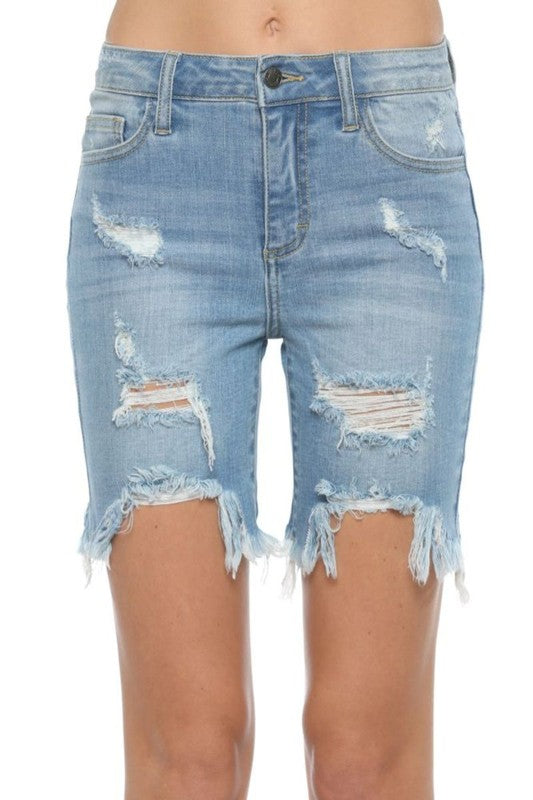 Dames Bermuda Shorts Ongelijke Zoom Licht Denim 3