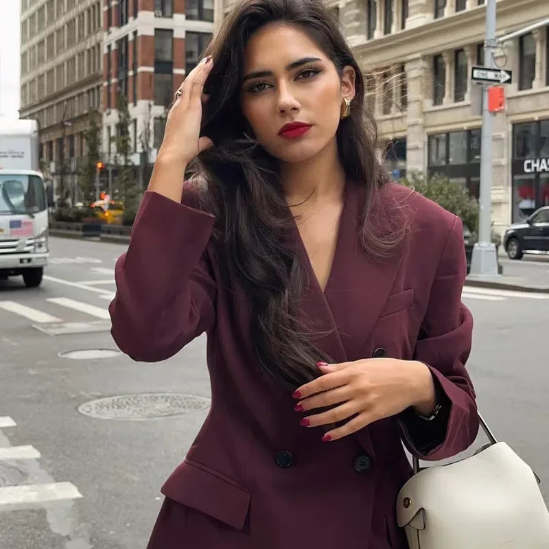 Dames Blazer Dubbele Knopen Lapelekraag voor Werk en Casual Outfits 3