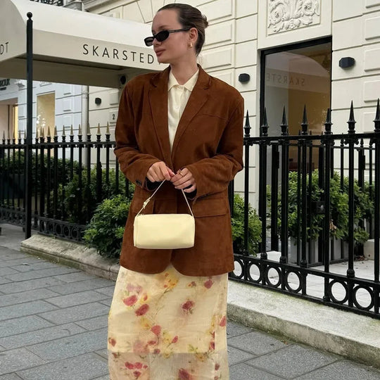 Dames Blazer Jas Bruin Met Cropped Pasvorm 2