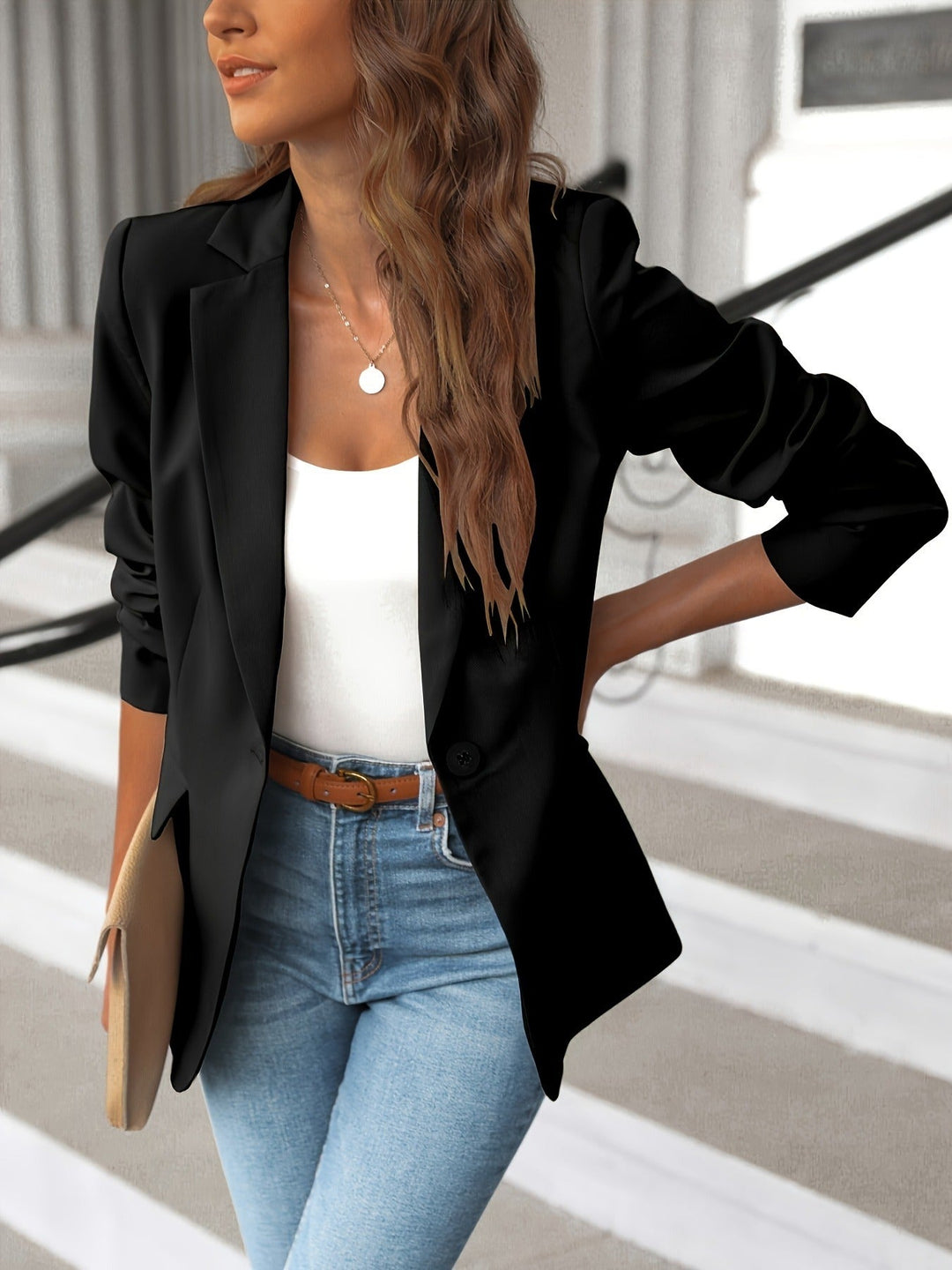 Dames Blazer Lichtgewicht Gestructureerd Met Enkele Knoopsluiting 1