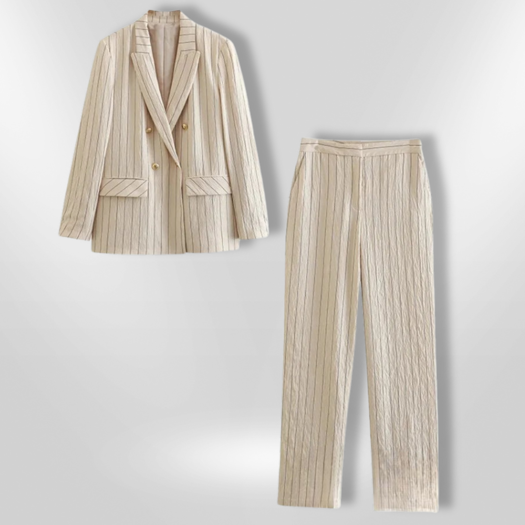 Dames Blazer en Broek Set met Fijne Strepen 0