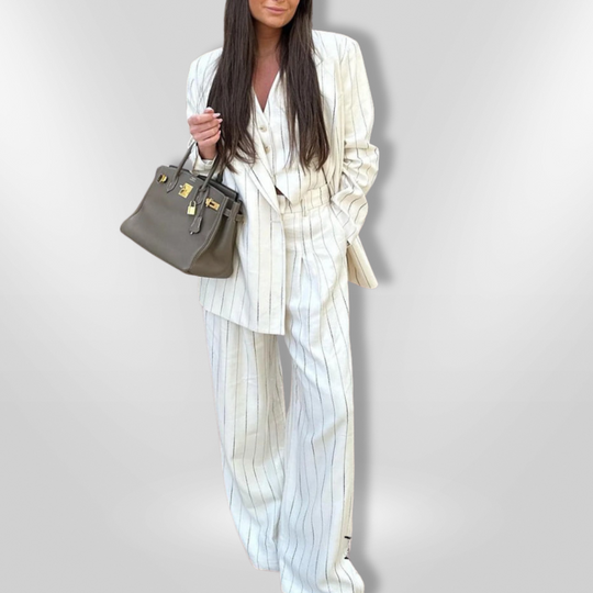 Dames Blazer en Broek Set met Fijne Strepen 1