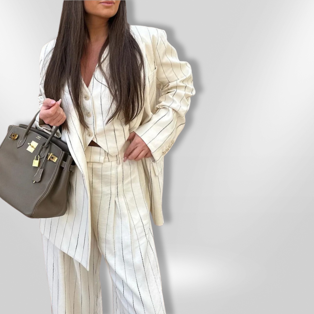 Dames Blazer en Broek Set met Fijne Strepen 2
