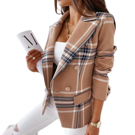 Dames Blazer met Ruitpatroon en Thermische Voering 0