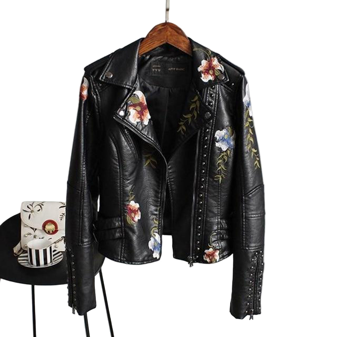 Dames Bloemige Leren Jas 2