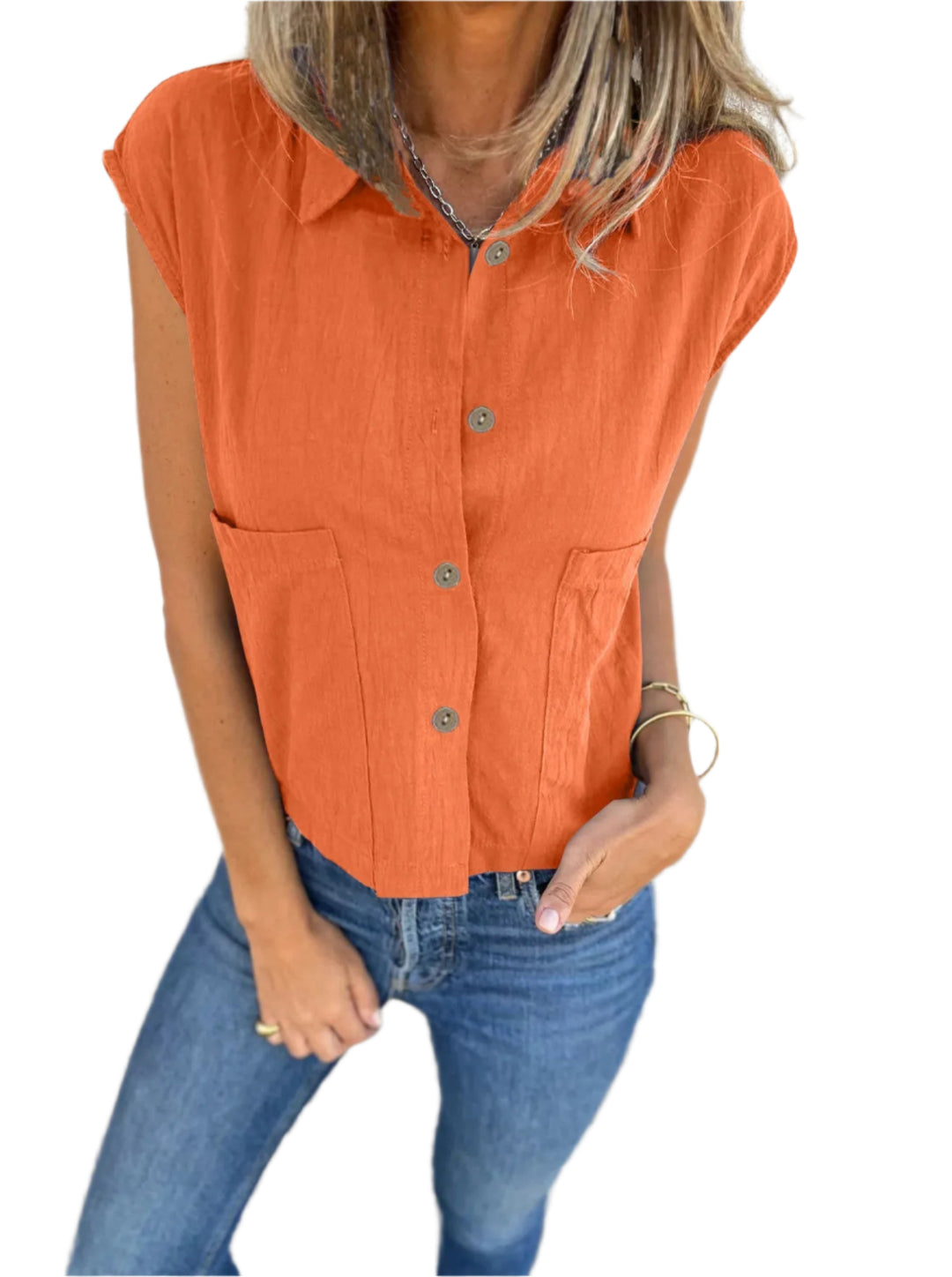 Dames Blouse Basic Knoopsluiting Linnen 0