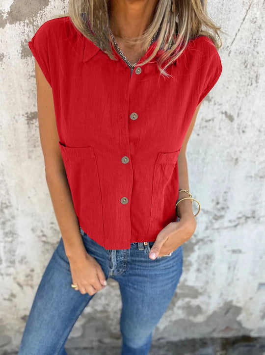 Dames Blouse Basic Knoopsluiting Linnen 3