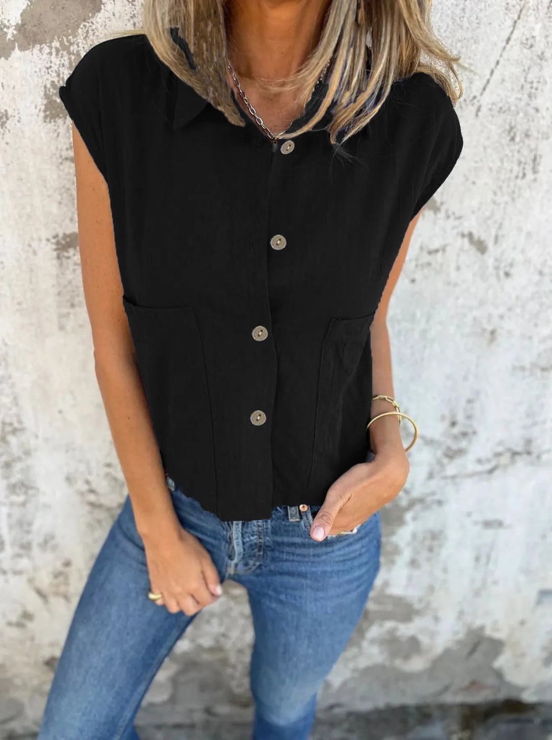 Dames Blouse Basic Knoopsluiting Linnen 6
