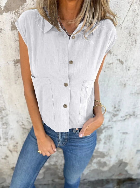 Dames Blouse Basic Knoopsluiting Linnen 9
