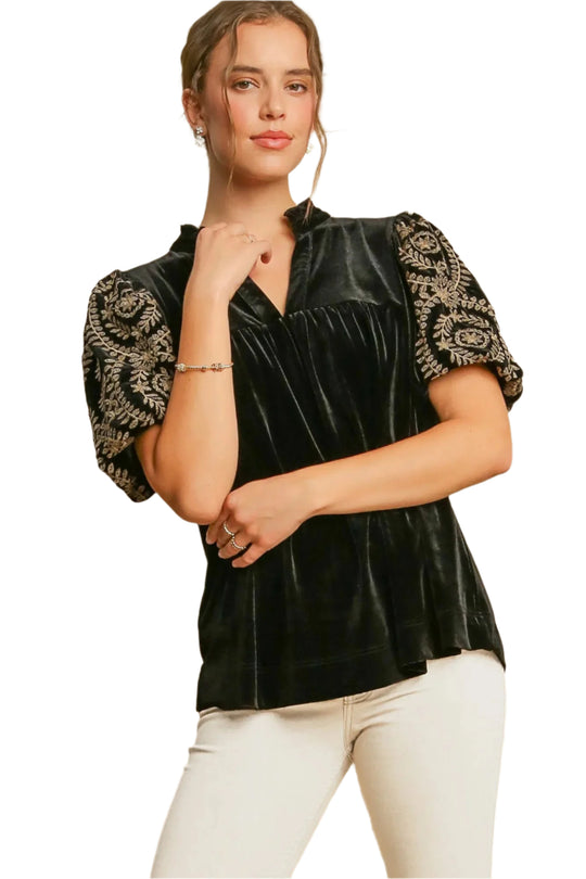 Dames Blouse Borduurwerk Fluwelen Mouwen Polyester Spandex 0