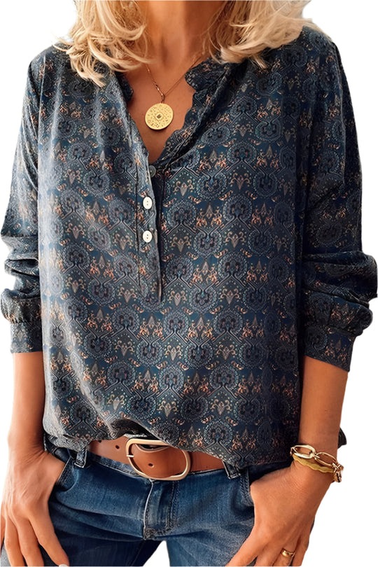 Dames Blouse Lange Met Allover Print En Uitsnijding Acryl 0