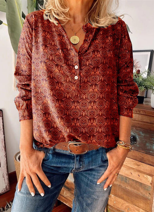 Dames Blouse Lange Met Allover Print En Uitsnijding Acryl 1