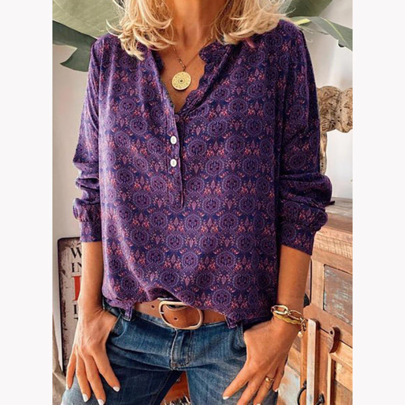 Dames Blouse Lange Met Allover Print En Uitsnijding Acryl 2