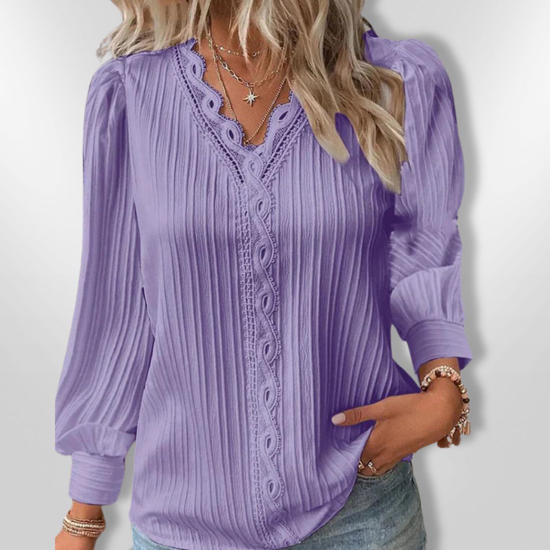 Dames Blouse Lange Mouwen Plissé en Kant Mousseline 2