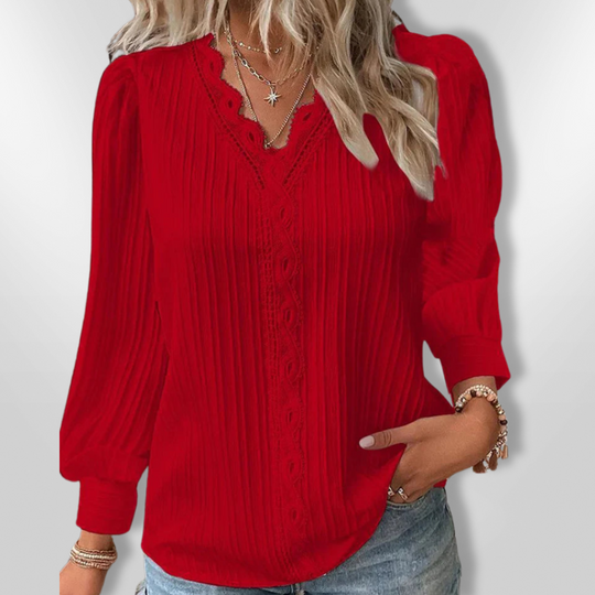 Dames Blouse Lange Mouwen Plissé en Kant Mousseline 4