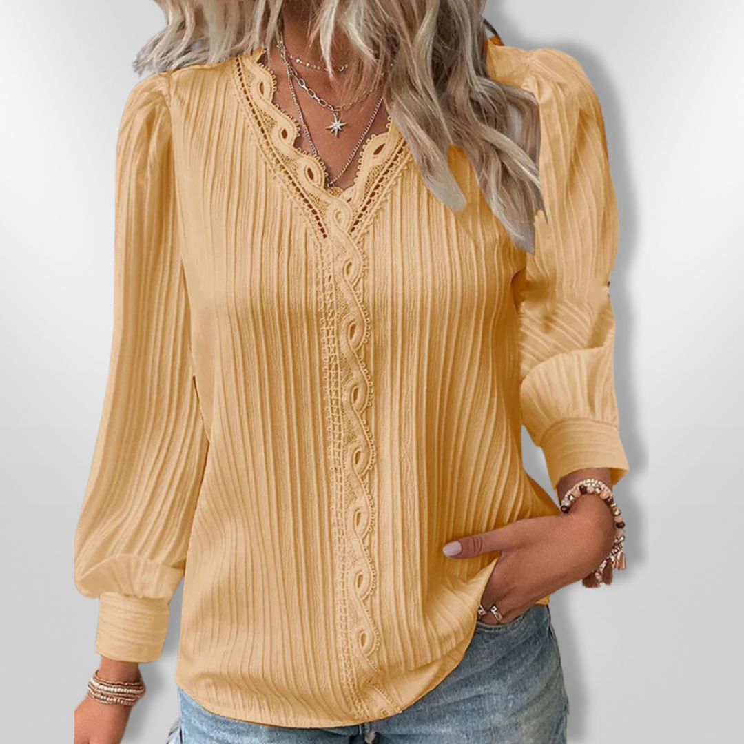 Dames Blouse Lange Mouwen Plissé en Kant Mousseline 6