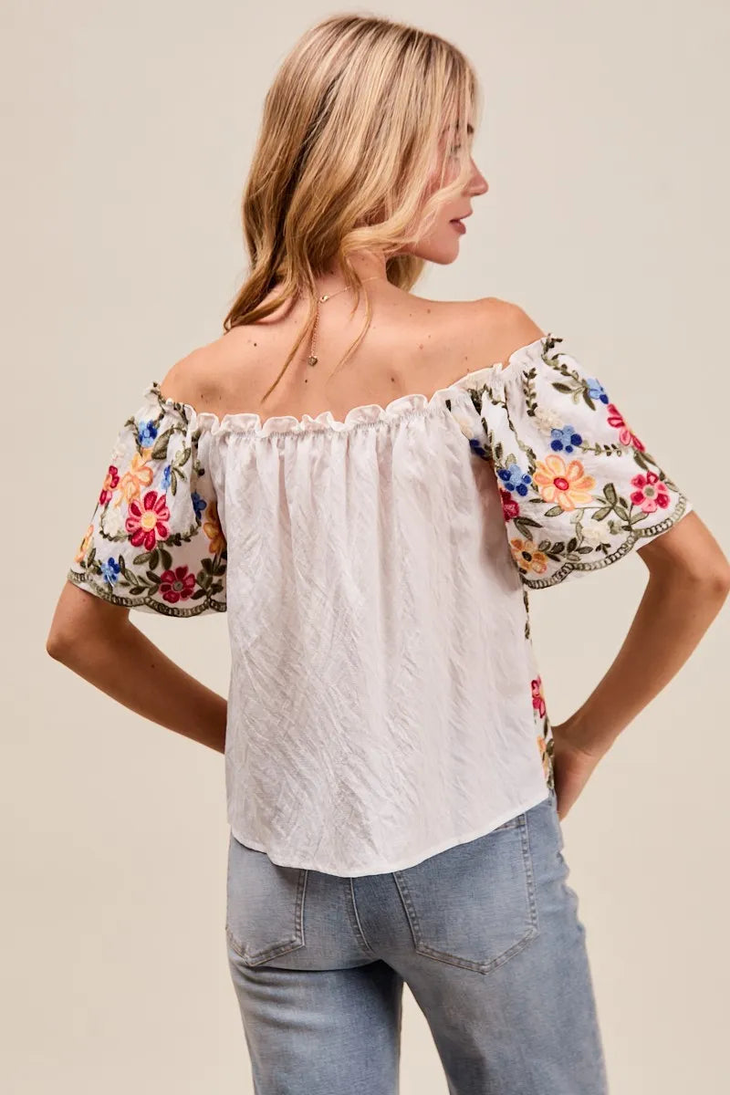 Dames Blouse Met Bloemen Borduursel Off The Shoulder 1