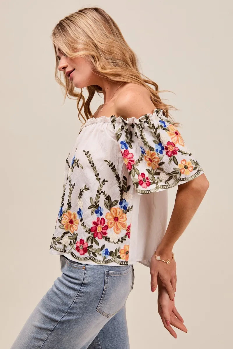 Dames Blouse Met Bloemen Borduursel Off The Shoulder 2