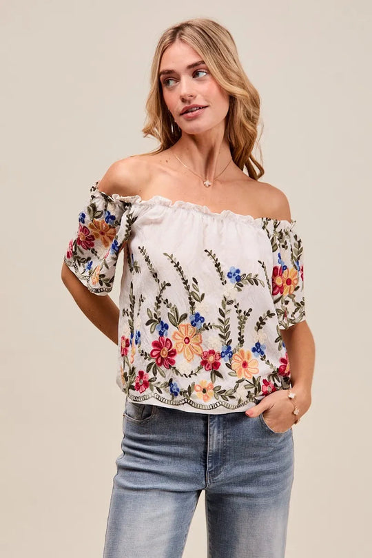 Dames Blouse Met Bloemen Borduursel Off The Shoulder 3