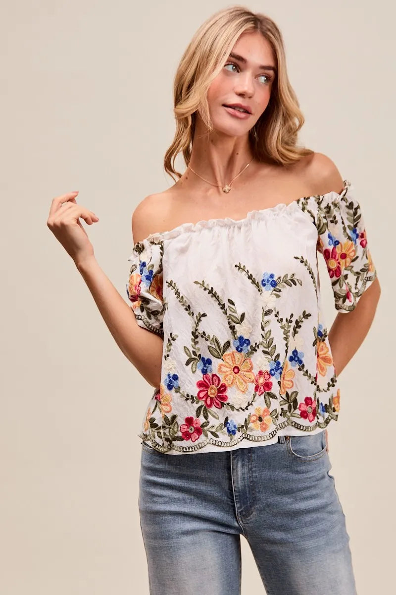 Dames Blouse Met Bloemen Borduursel Off The Shoulder 4