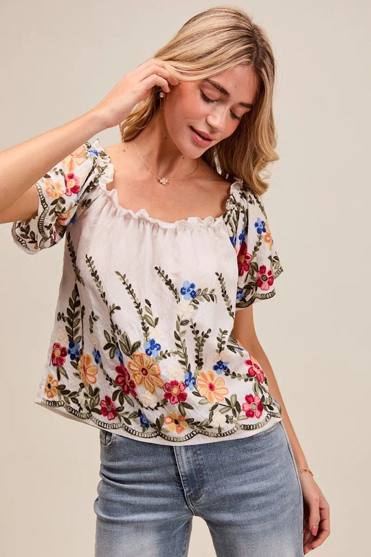 Dames Blouse Met Bloemen Borduursel Off The Shoulder 6