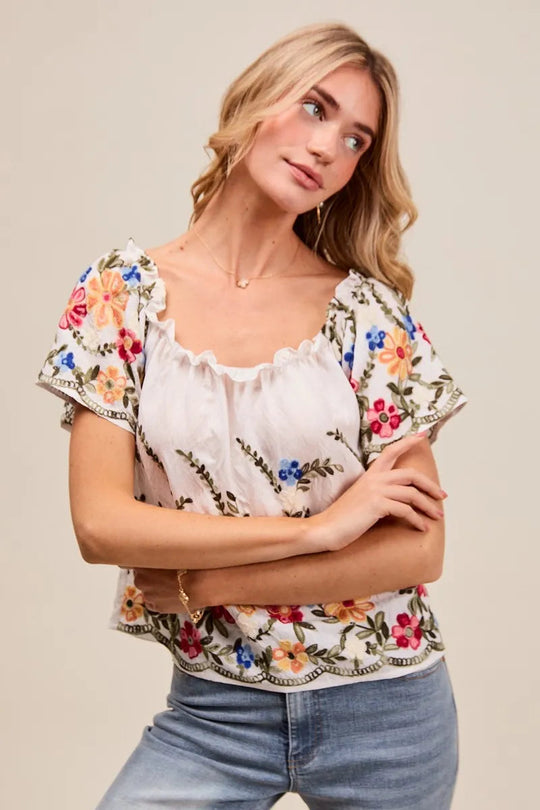 Dames Blouse Met Bloemen Borduursel Off The Shoulder 7